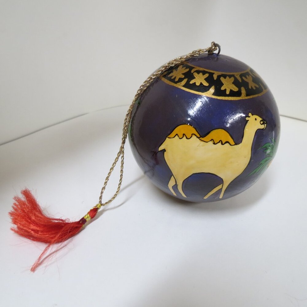 CAMEL vintage Palm Tree ornament Hanging ball Hand Painted